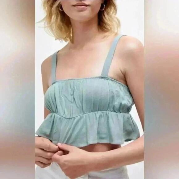 Women's L.A. Hearts Rayon Linen Blend Petite Peplum Tank Crop Top | Size Medium - Picture 1 of 7